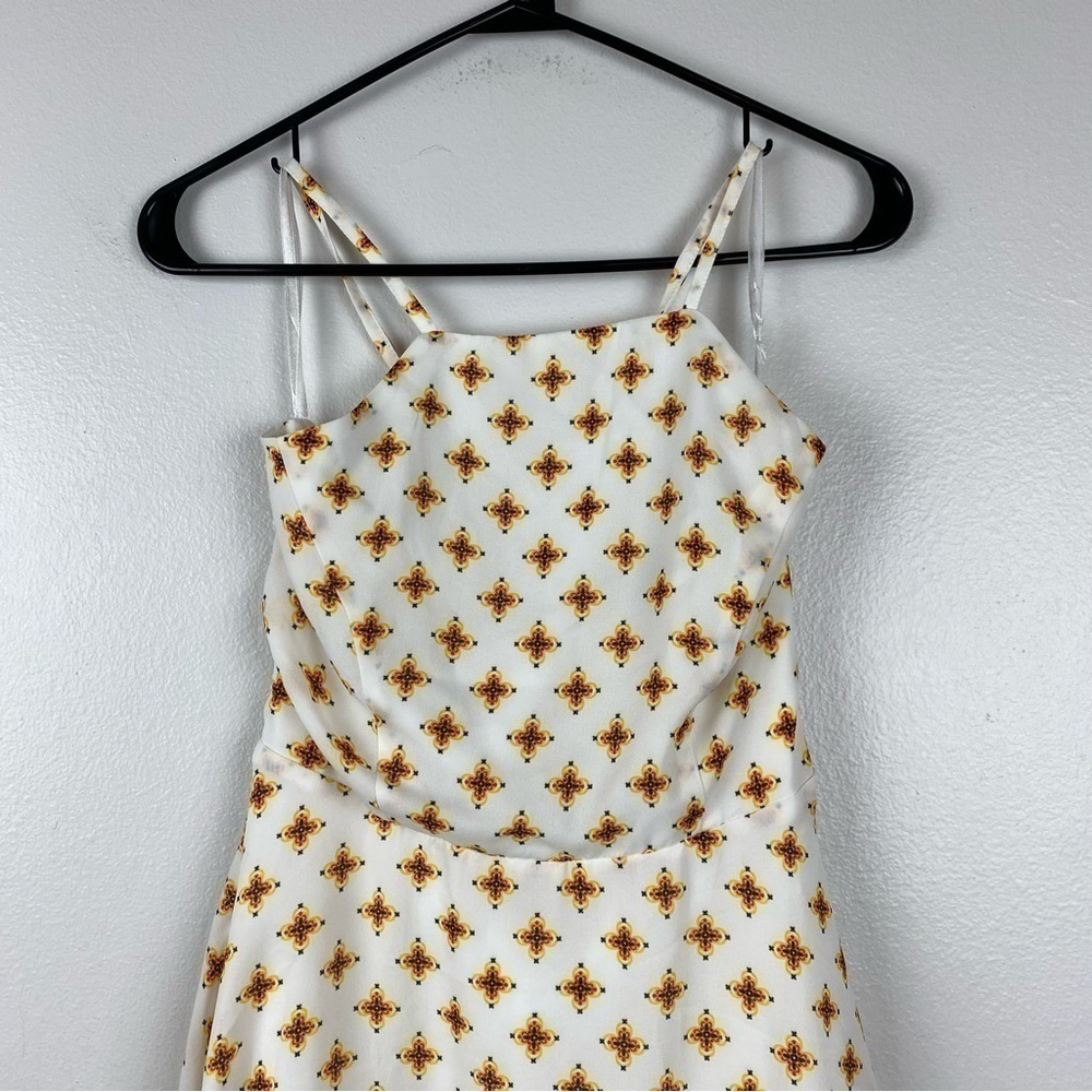 Lulu's Bloom of Youth Ivory Print Apron Neck Open Back Skater Mini Dress Size XS - Picture 5 of 10